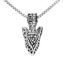 热销北欧神话维京海盗奥丁三角符文标志不锈钢吊坠欧美项链男