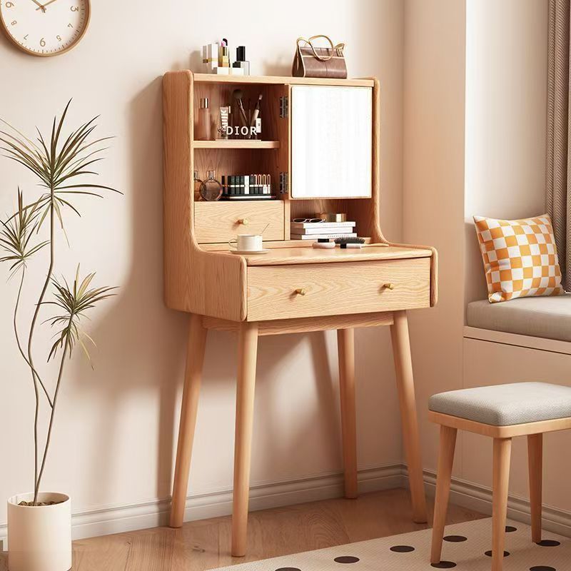 Solid Wood Dressing Table, Extremely Narrow Dressing Table with Bedside Table, Desk, Small Size Bedroom, Small and Ultra-Narrow