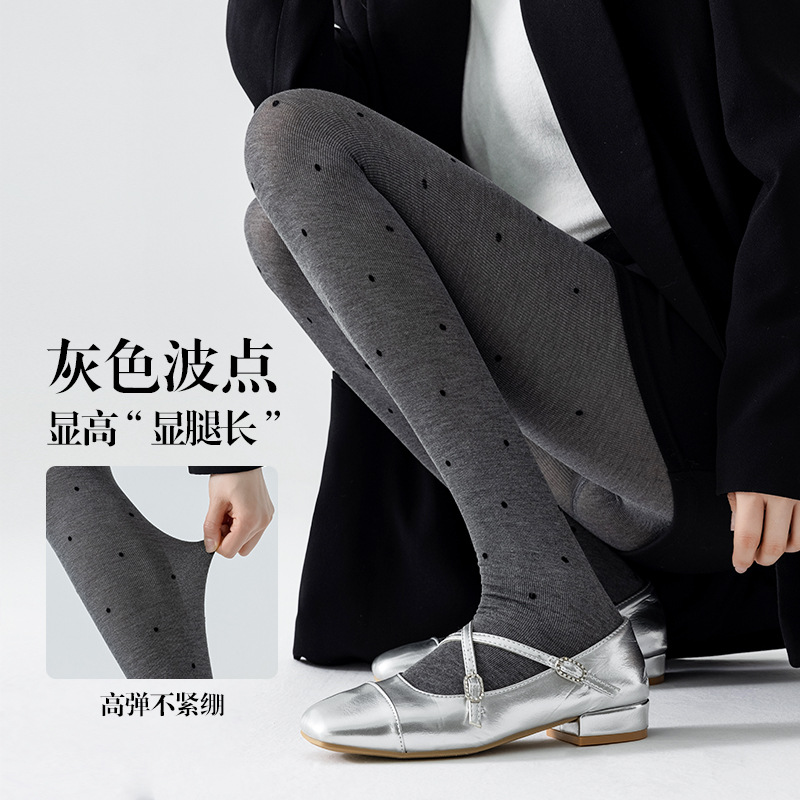 波点灰色打底裤女外穿秋冬加绒压力显瘦腿竖条纹打底袜春秋连裤袜