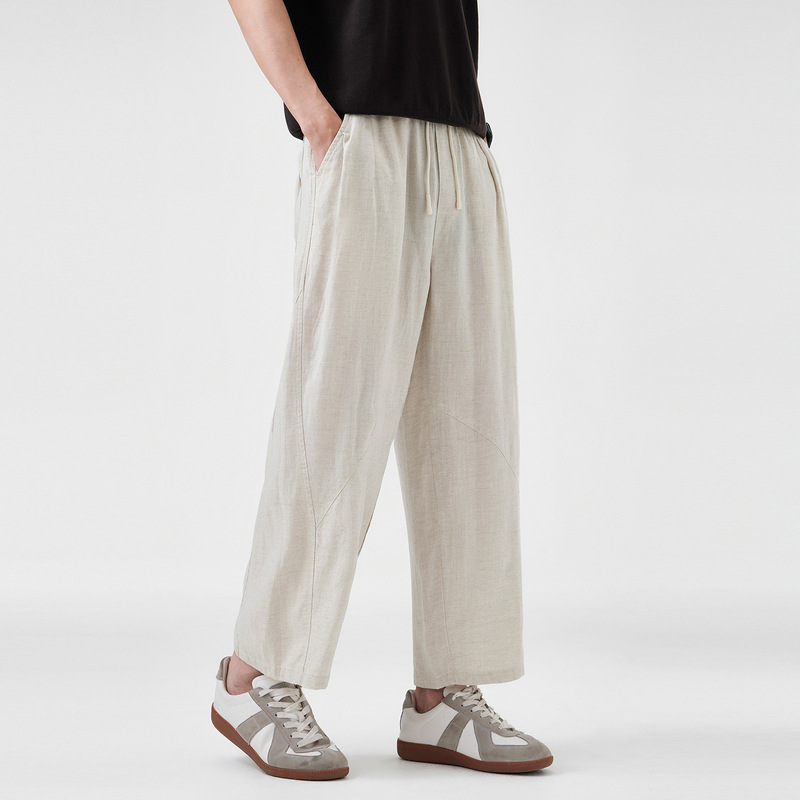 Men's Linen Cropped Pants, Chinese Style Spring Pants, Straight Loose Casual Pants, Wide-Leg Pants, 2026 New Model