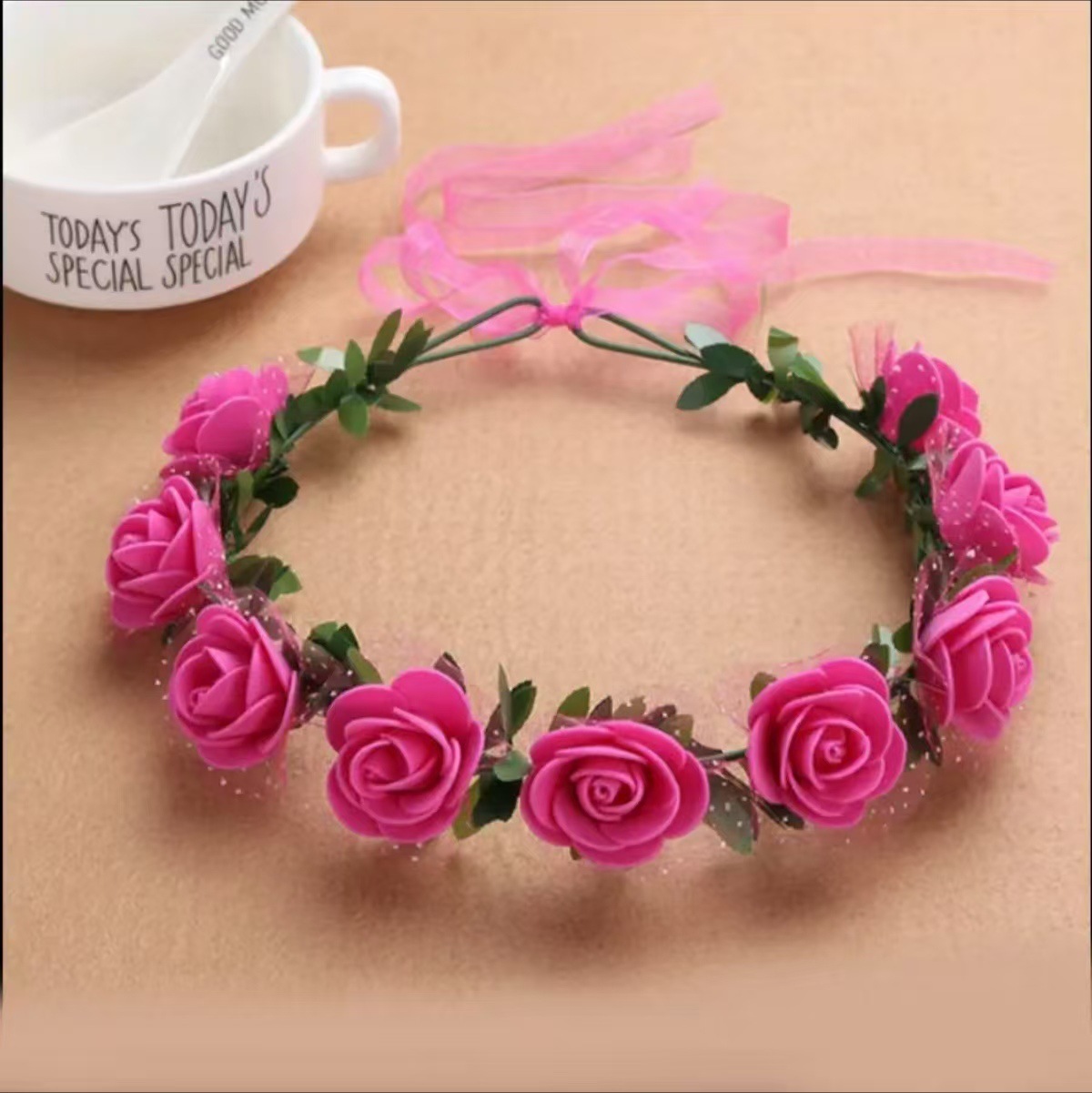 거품장미 9송이와 녹색잎리본 [로즈레드]