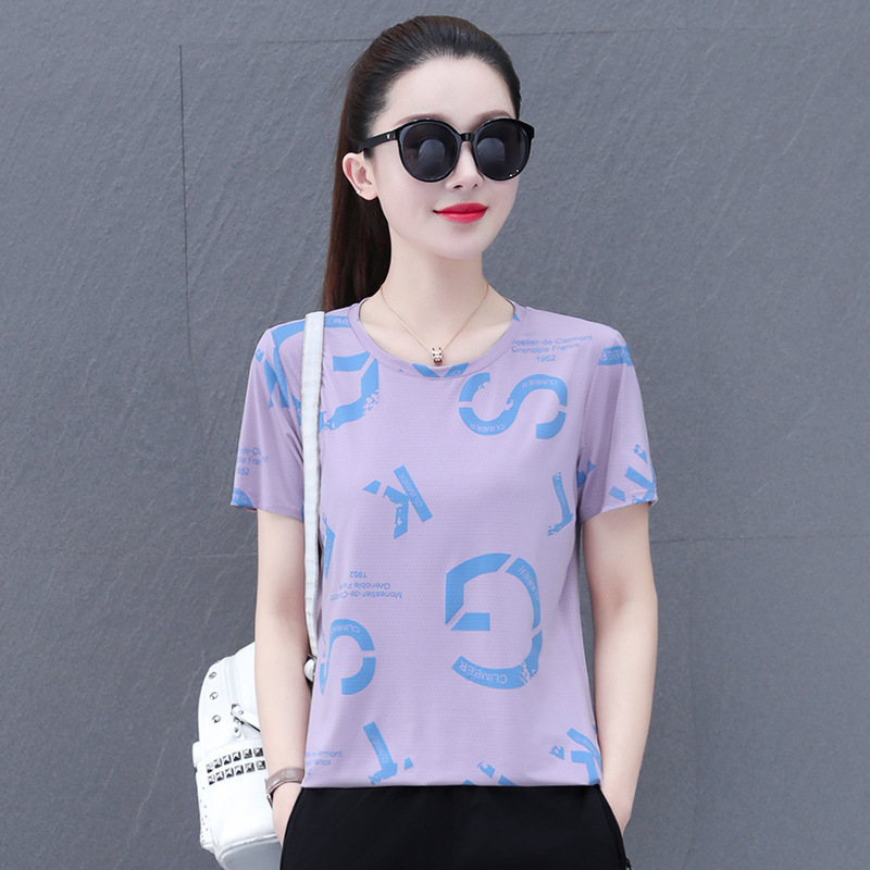 2023 camiseta transpirable de secado rápido de seda de hielo delgado simple para mujer de verano