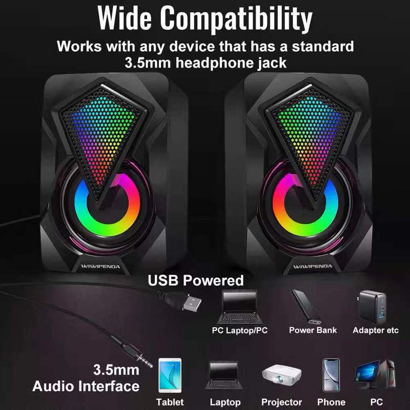 X2usbデスクトップ小型オーディオ3.5mmオーディオソケット2.0線制御rgbカラーライトミニコンピュータのスピーカーが発光します。|undefined