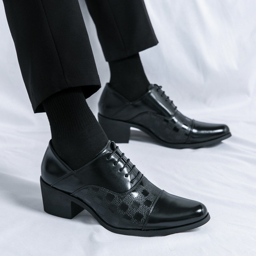Men's Plus Size 46 Pointed Toe Leather Shoes for Spring and Autumn, Men's High Heel Outer Increase 6cm Business Formal