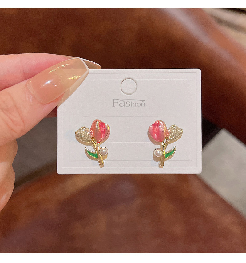 Sweet Flower Alloy Enamel Artificial Pearls Women's Ear Studs 1 Pair display picture 4