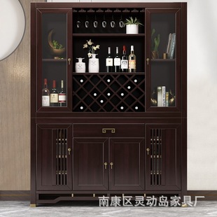 New Chinese Style Solid Wood Entrance Wine Cabinet Storage Rack Light Luxury Wall-Mounted Integrated Sideboard Shoe Cabinet Home Living Room Display Cabinet