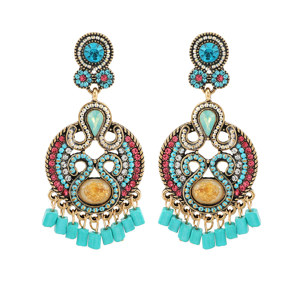 Alloy Ear Needle Material Golden Plated Plating Material Artificial Gemstones Inlay Material Retro Geometric Alloy Tassel Plating Inlay Artificial Gemstones Women's Earrings 1 Pair