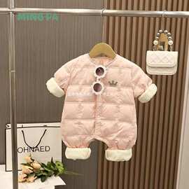 婴幼儿羽绒服婴儿轻薄白鸭绒连体衣幼童男女宝宝外出可爱保暖爬服
