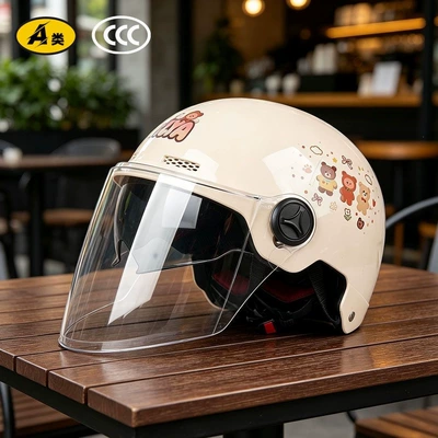 safety helmet, summer sun protection, Motosiklet kaskı (dəbilqə) - glossy-double-mirror-model-khaki-bear-paradisesunshade-hidden-inner-mirrorlong-lensapproximately-185cm-in-length