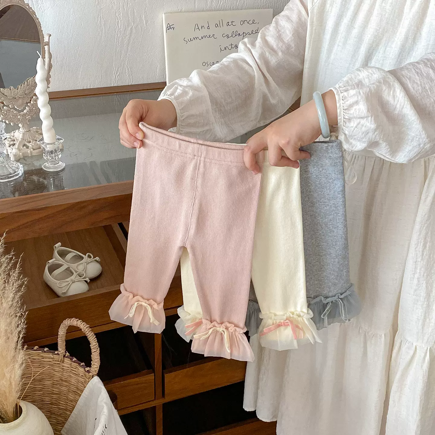 点兮2025秋季新款婴幼儿花边打底裤女宝宝洋气百搭纯色拼纱裤子潮