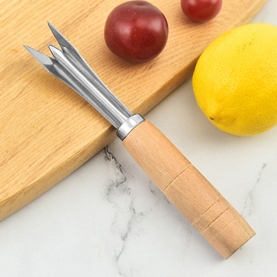 Stainless steel Pineapple Knife Wooden handle triangle Pineapple Knife household Fruit knife pineapple V word pineapple