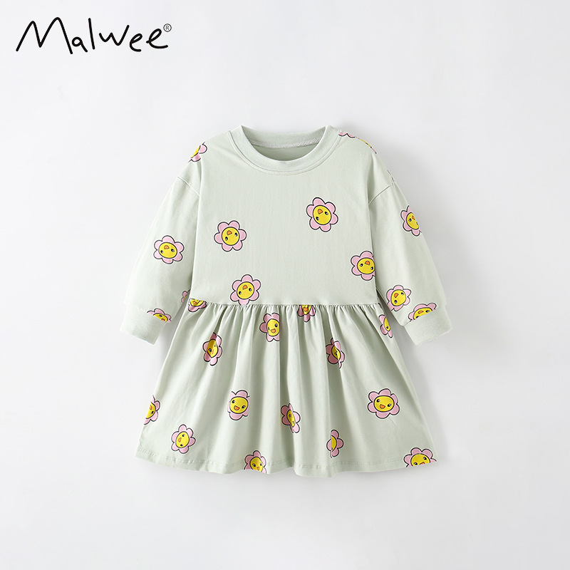 Malwee niñas princesa vestido otoño nuevo europeo y americano niños casual Vestido de manga larga vestido de los niños