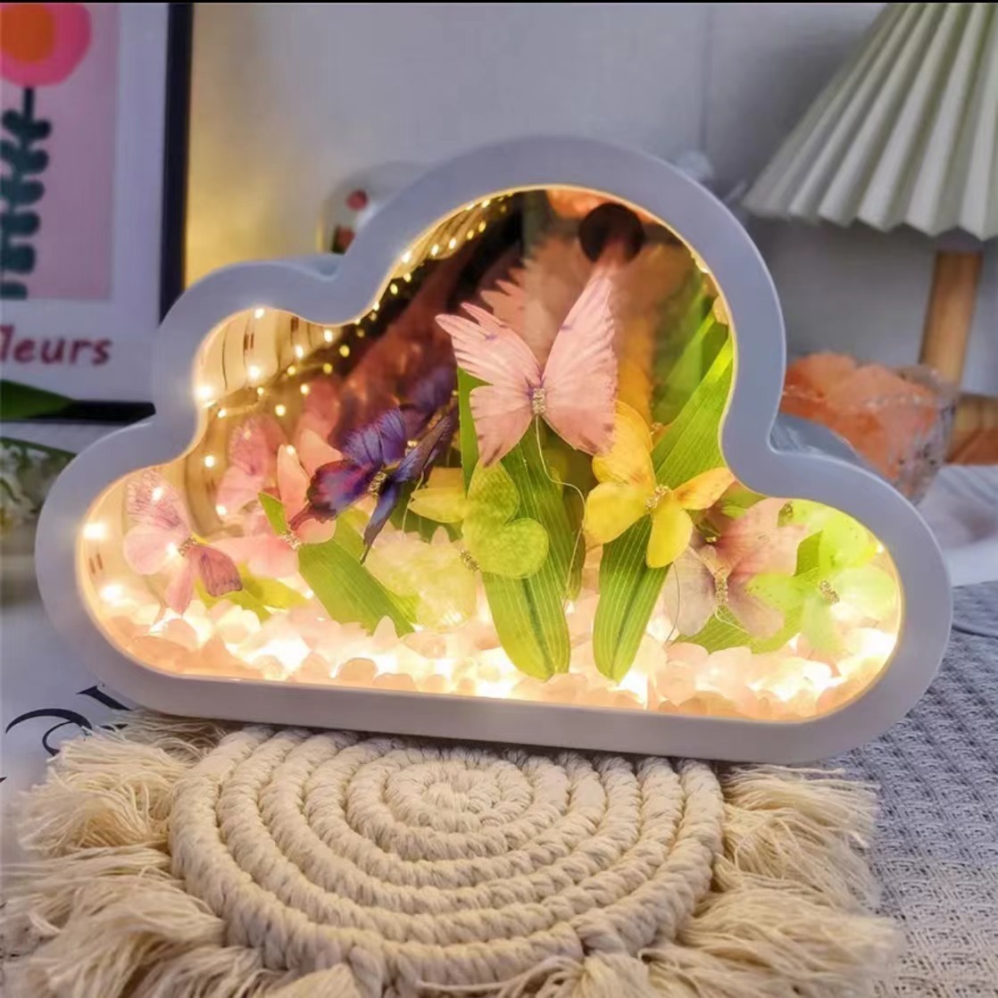 Tiktok mismo DIY nube mariposa espejo luz nocturna nube tulipán flor mar luz nocturna Mariposa Linterna