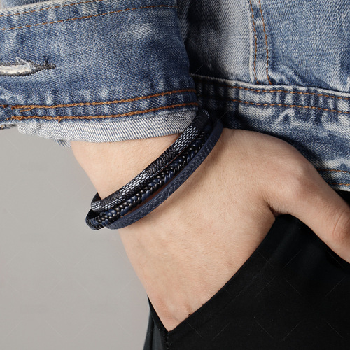 Cross-border e-commerce: Vintage-inspired, Retro-Style Leather Bracelet – Unisex, Multi-Layer, Handwoven Design with Magnetic Clasp