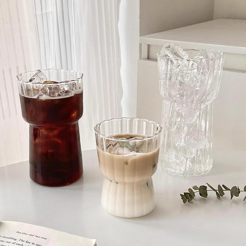 Manufacturer Wholesale Waist-shaped Glass High Borosilicate Transparent American-style Striped Coffee Milk Cup, Modern_voghion.com