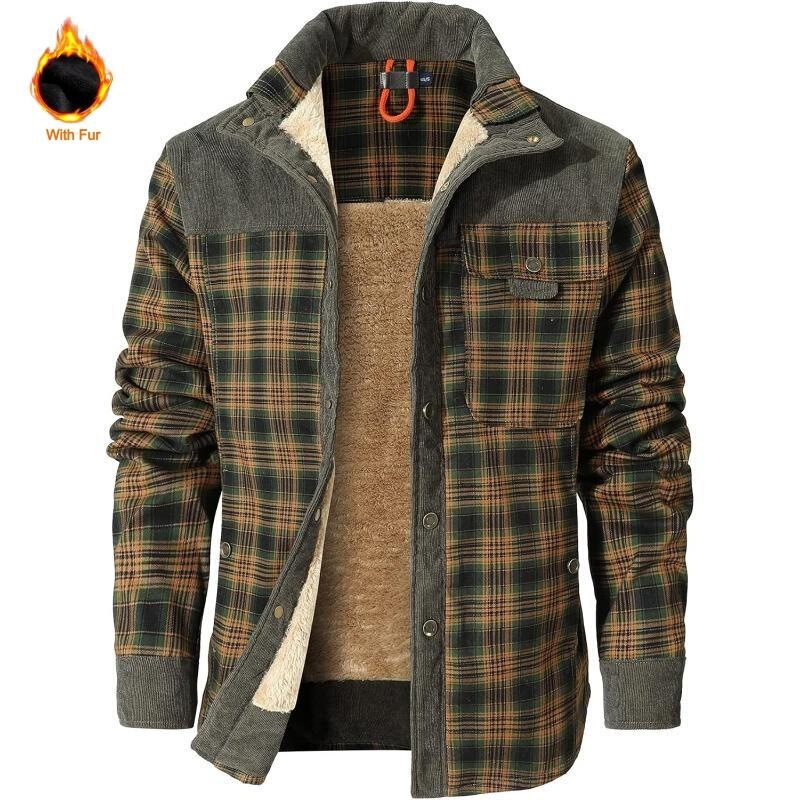 U 20210 Men's Plaid Flannel Jacket Plaid Shirt Jacket Cross-Border European and American