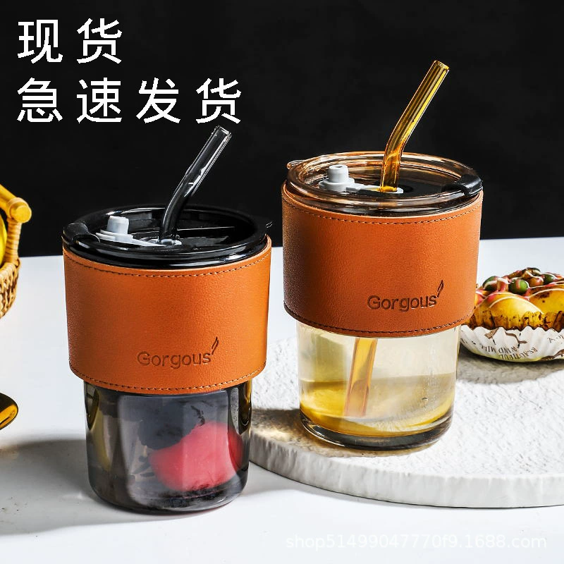 Ажурная кофейная чашка с соломинкой для студентов, стеклянная, интернет-звезда, увеличенная толщина