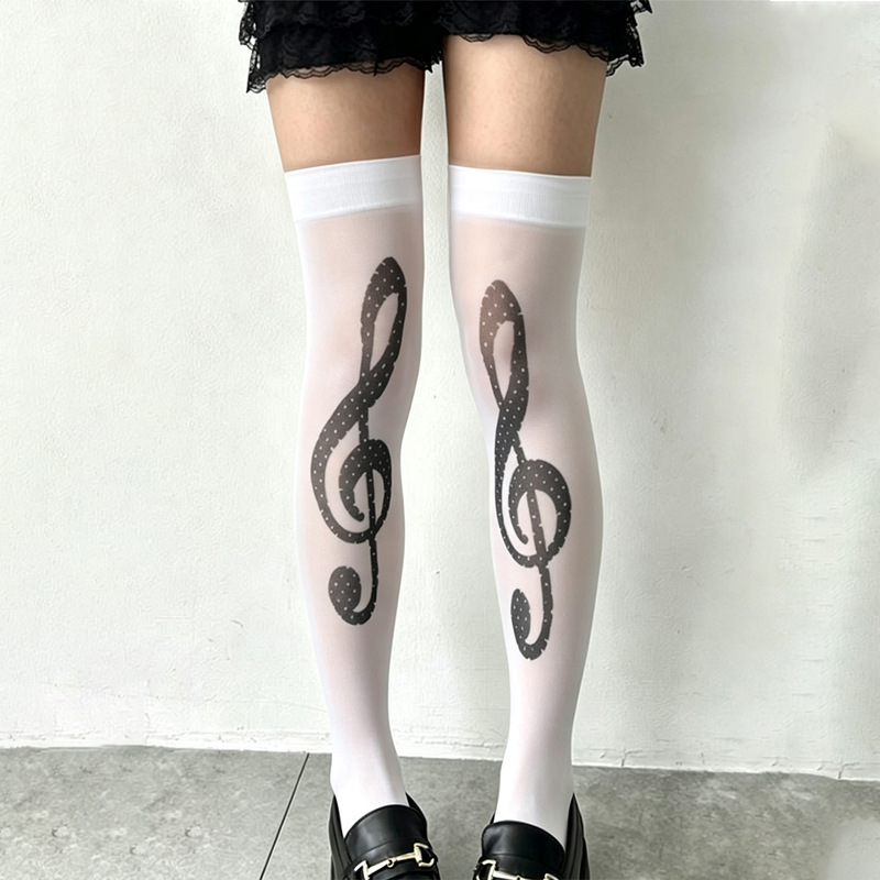 Subculture, 2D rock, rebellious, Harajuku, Shibuya, hot girls, polka dot, music note print, over-the-knee socks, all-season long socks Subculture, 2D rock, rebellious, Harajuku, Shibuya, hot girls, polka dot, music note print, over-the-knee socks, all-season long socks