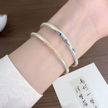 新款直播实心999.9描金蓝莲花手镯女国风新中式开口手镯生日礼物