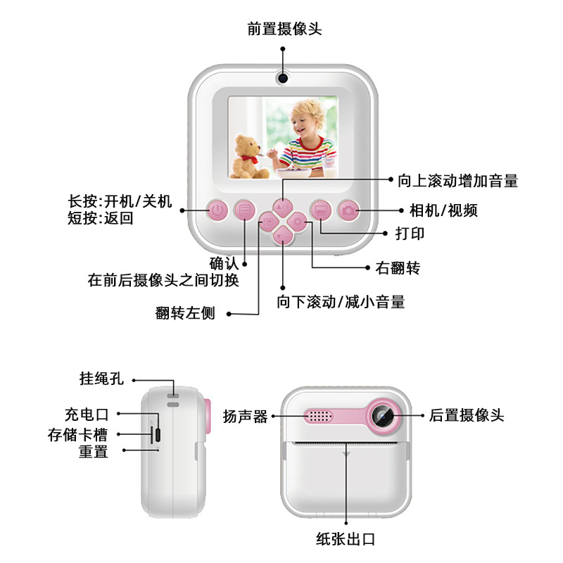 S2 - 6 lindo gato HD cámara digital de dibujos animados para niños mini dinosaurios doble fotocamera de impresión Lida