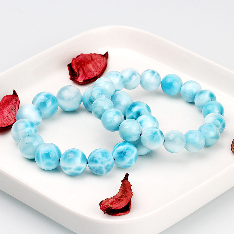 ドニーガ海紋石ブレスレットラリマー火山藍亀背紋玉化手串天然水晶手串女男