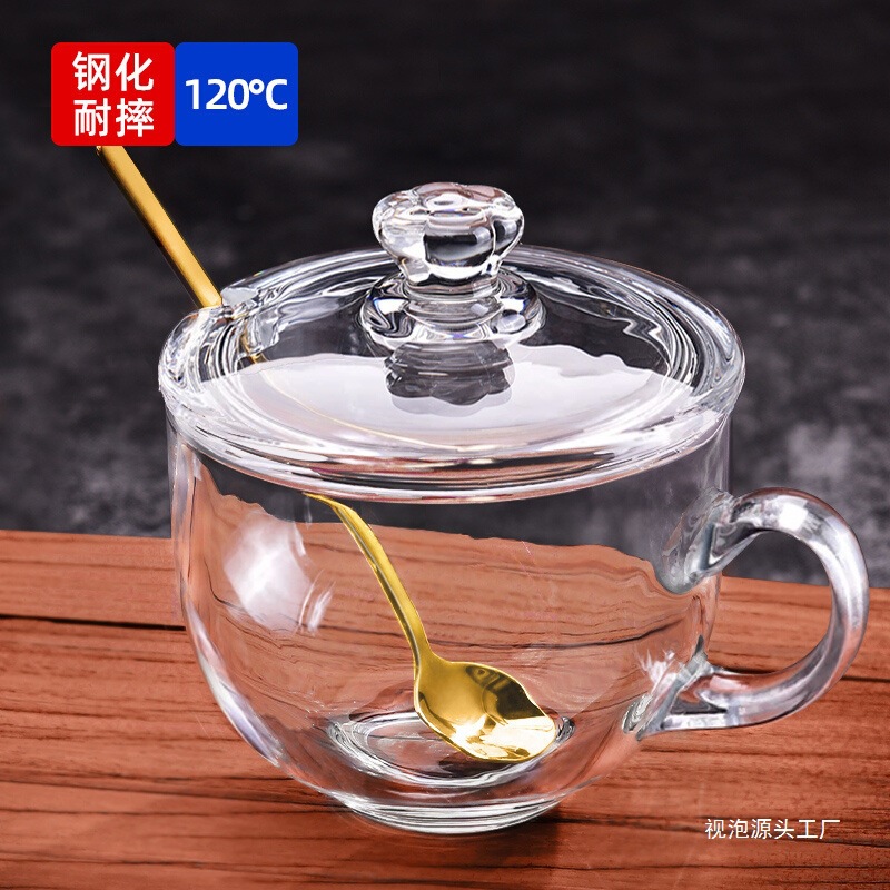 大容量玻璃杯燕麦牛奶早餐杯子冲泡麦片碗带把水杯带盖勺女咖视泡