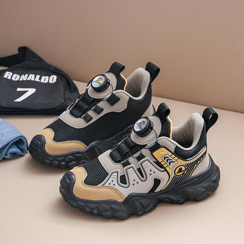 Children's shoes, boys' sports shoes, 2026 winter fleece-lined warm shoes with rotary buckle, wear-resistant and non-slip, girls' dad-style sports shoes