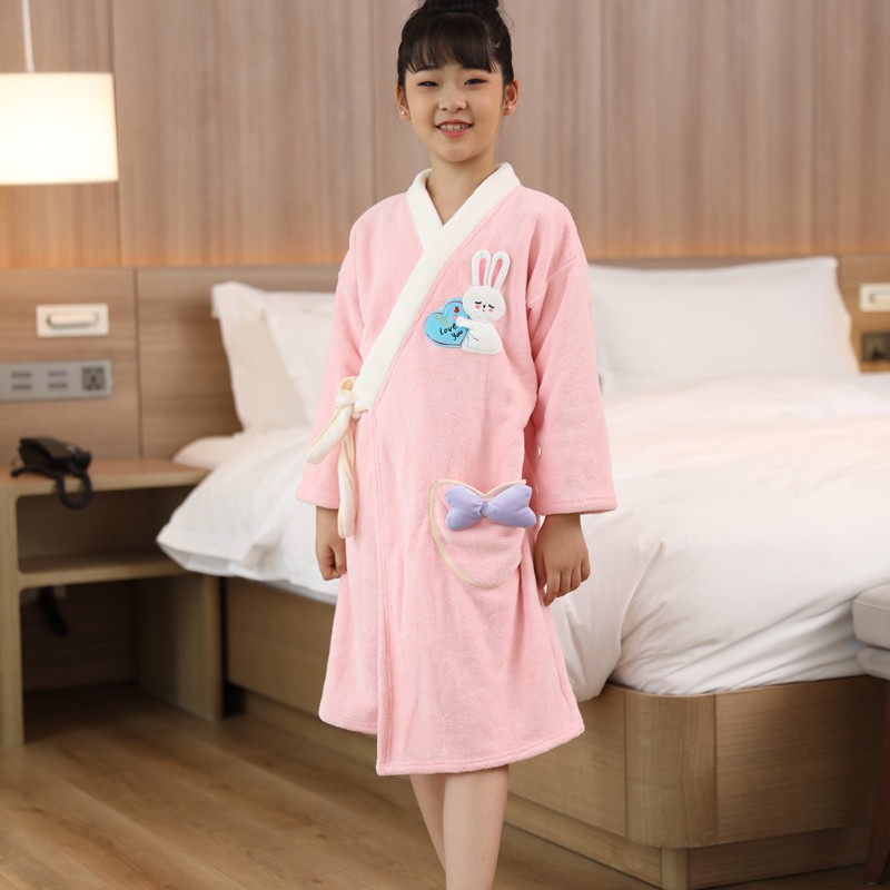 儿童浴袍男女孩游泳洗澡斗篷家用比纯棉吸水可穿浴巾大童专用长袖