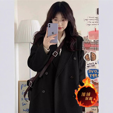 加绒毛呢外套女中长款2025冬季新款韩版宽松显瘦加厚加绒呢子大衣