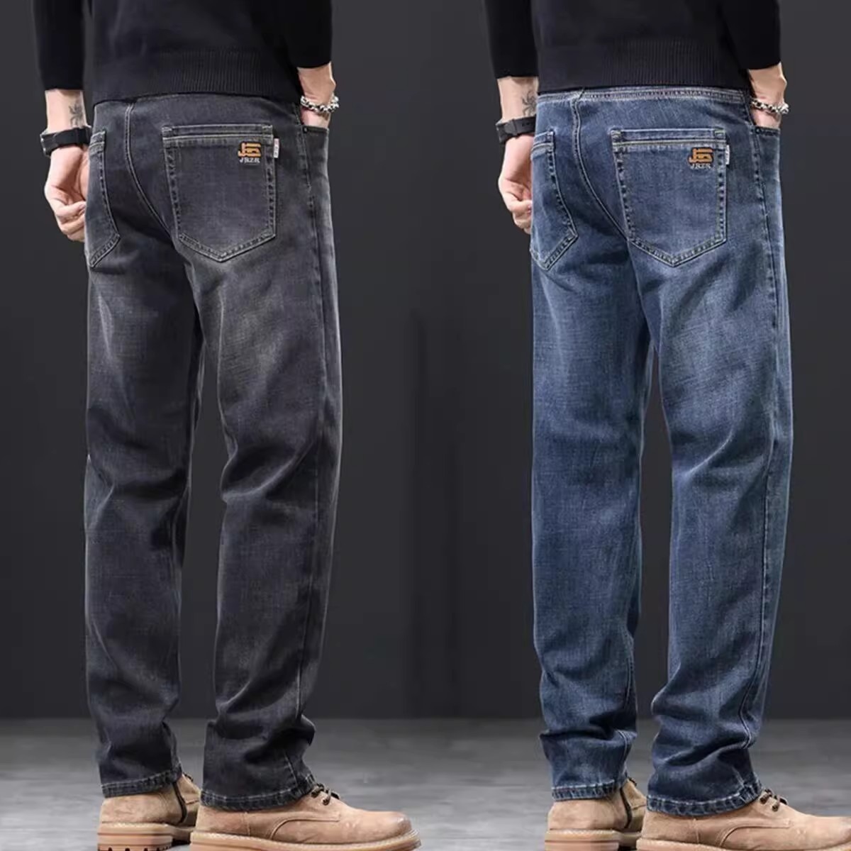 Invierno nuevos jeans elásticos para hombres con calzado grueso y pantalones de pierna ancha rectos resistentes al desgaste y sucios image 3