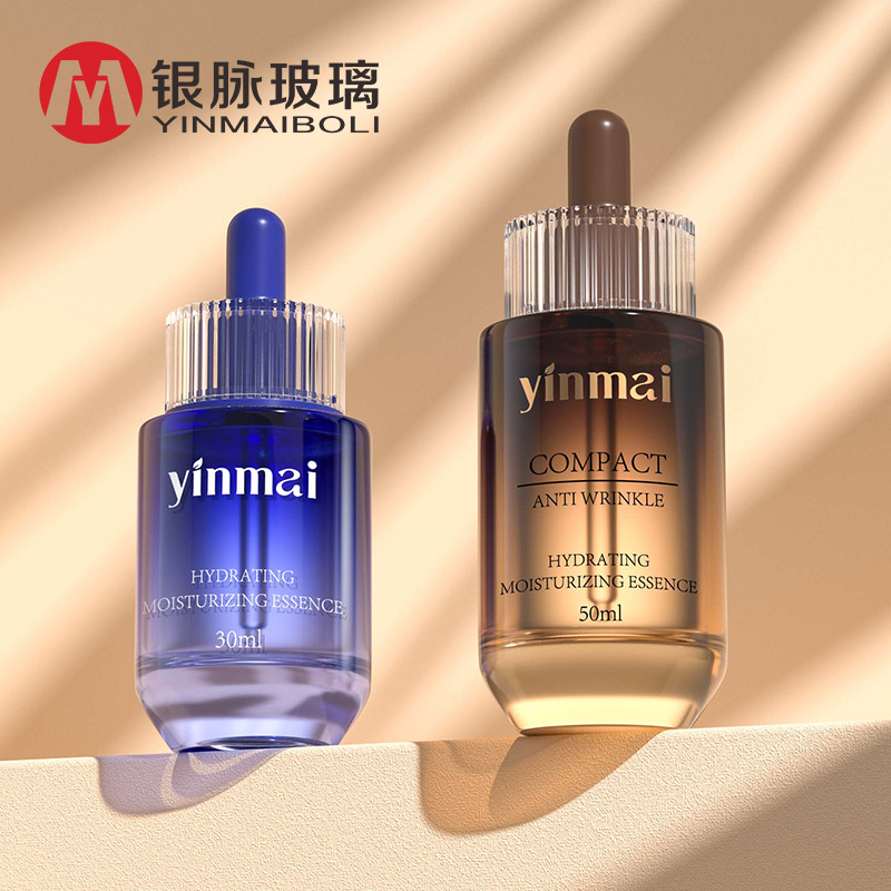 Silver Vein Patented 30ml Gear Ring Dropper Bottle Cosmetic Packaging Bottle 50ml Essential Oil Bottle Glass Serum Bottle