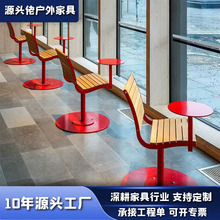 户外金属单人椅网红奶茶店商用连体餐桌椅酒店餐厅一体靠背休闲椅