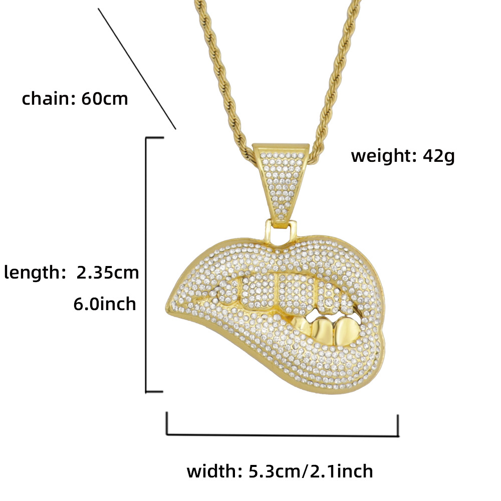 Hip-Hop Fashion Lips Alloy Plating Inlay Artificial Gemstones Unisex Necklace