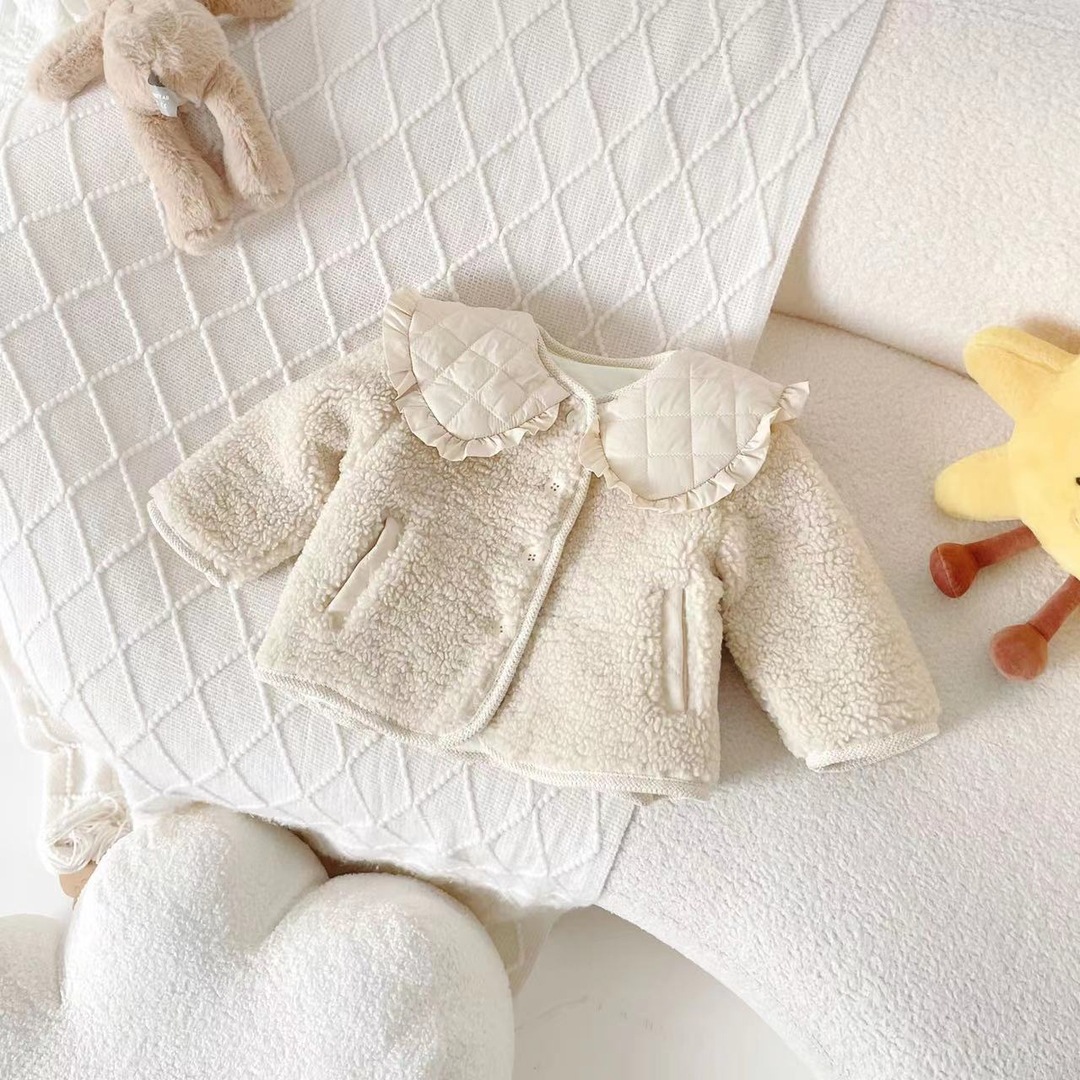 Chaqueta delgada de algodón con forro polar para niños 2023 abrigo de otoño e invierno para niñas solapa con forro polar Chaqueta de algodón de piel para mujer de estilo occidental