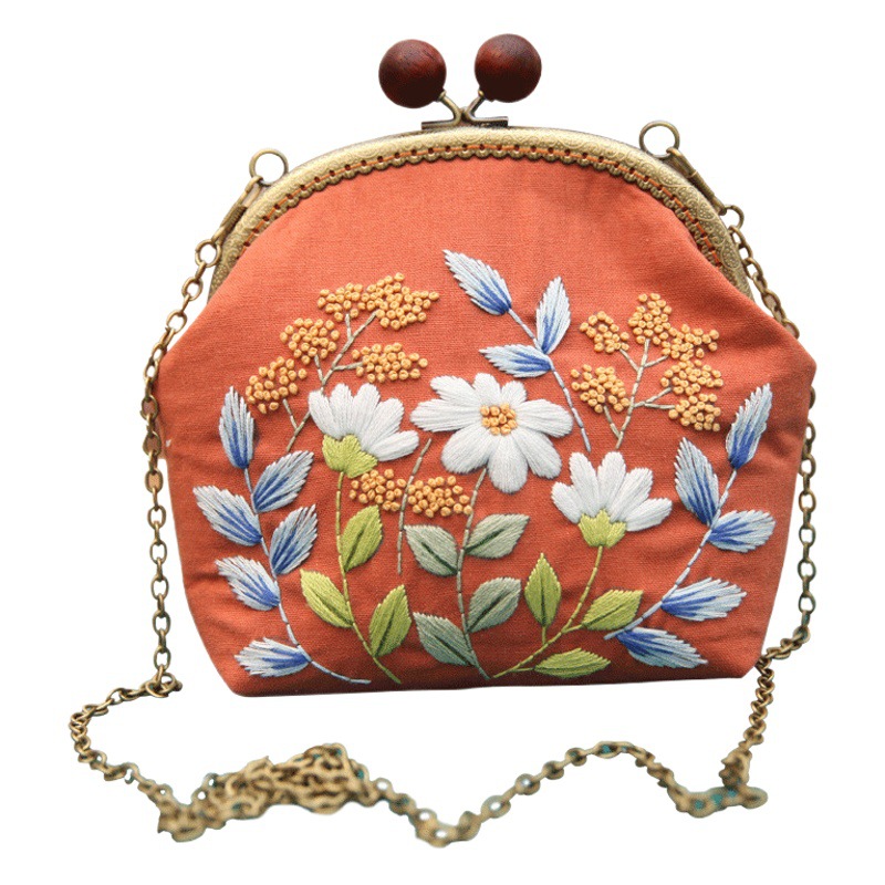 Bolso de mano bordado DIY, con estructura metálica, estilo Lu, artesanal, al por mayor