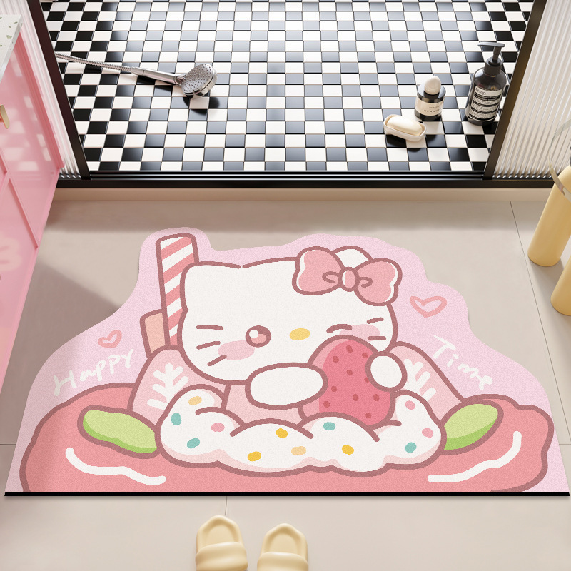 可爱HelloKitty硅藻泥吸水地垫家用卫生间洗漱台防滑易打理门垫|undefined