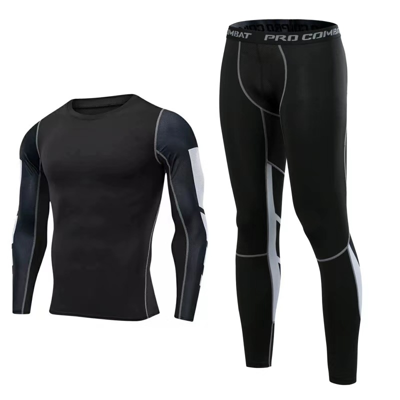 Men's Quick-Dry Breathable Tight Sports Base Clothes Compression Clothes Football Basketball Running Long Sleeve High Elastic Fitness Clothes