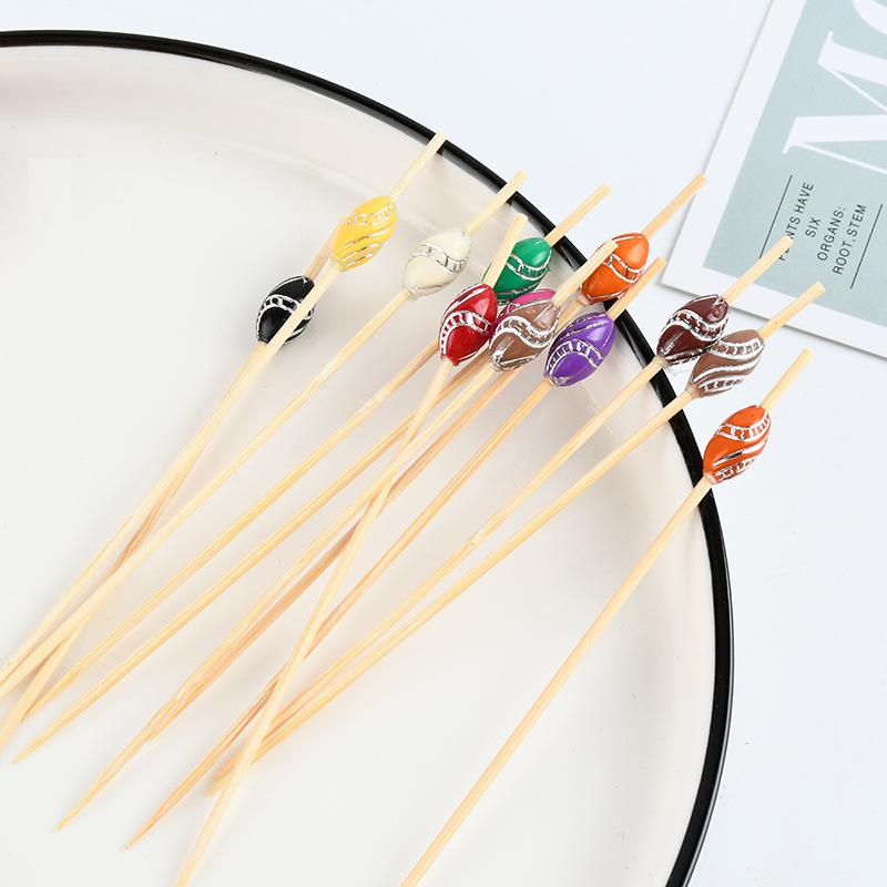 Perlas de color desechables de fruta palillos de dientes artísticos de cóctel sándwich de fruta de fruta de pesca de fruta cubiertos