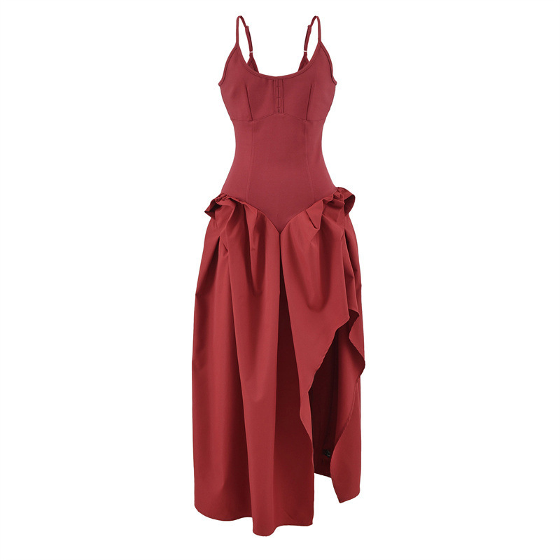 European and American style design, asymmetrical patchwork suspender dress, summer waist-cinching slim-fit elegant gown, long dress European and American style design, asymmetrical patchwork suspender dress, summer waist-cinching slim-fit elegant gown, long dress