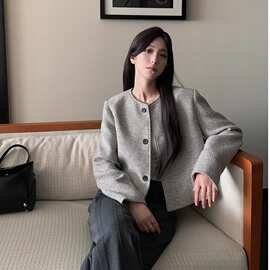 小香风外套女短款小个子2025春秋新款复古圆领单排条纹宽松上衣