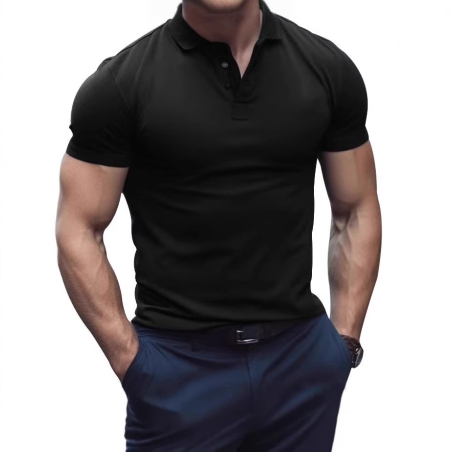 American Solid Color Polo Shirt Lapel Men's Fashionable All-match Light Mature Loose Casual Business Short-sleeved Commuter Top