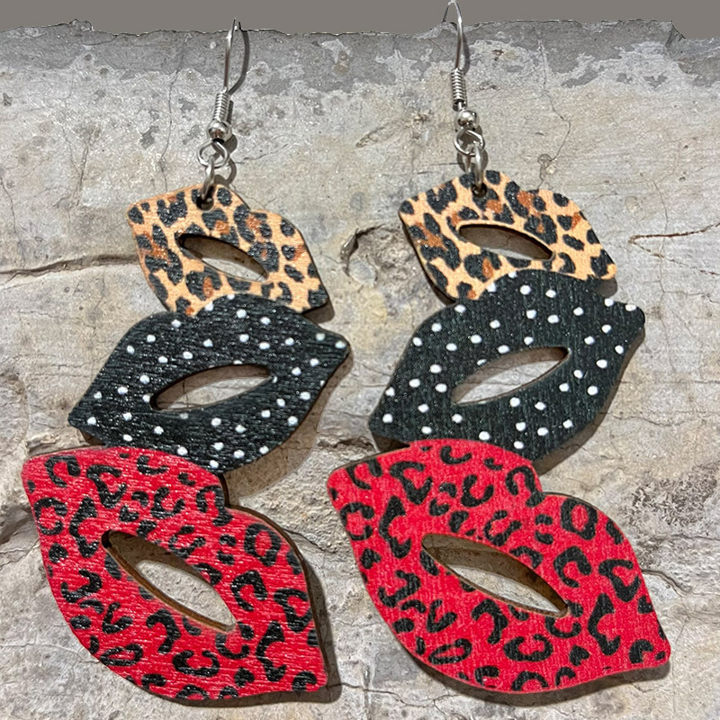 Fashion Lips Wood Printing Women's Drop Earrings 1 Pair display picture 4