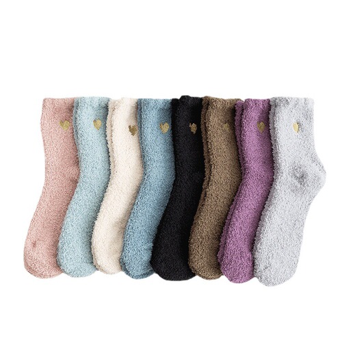 Coral velvet socks autumn and winter love home floor socks sleeping socks half velvet women's middle socks warm and thick