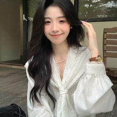 法式复古蕾丝花边长袖衬衫2025秋季新款宽松休闲百搭设计感上衣女