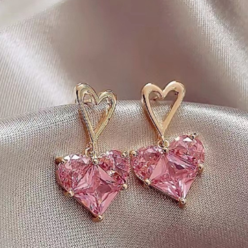 elegant earrings heart-shaped with zircon drop-shaped