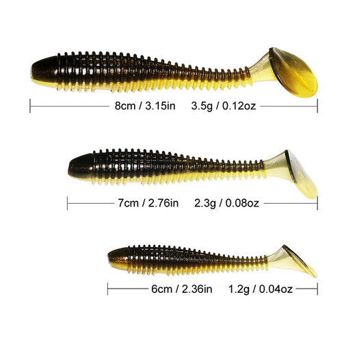 New Spiral T-Tail Dual-Color Soft Baits Set Screw T-Tail Root Sea Fishing Lead Head Hook Curved Blade Lure Soft Worm Cross-Border