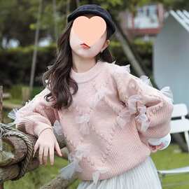 女童秋装毛衣童装新款儿童洋气女孩春秋蝴蝶结针织打底衫毛线上衣