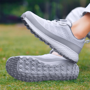 Golf Shoes Lightweight Sneakers Wear-Resistant Lace-Up Ultra-Light Plaid Breathable Non-Slip Cushioning Removable Spikes Sneakers