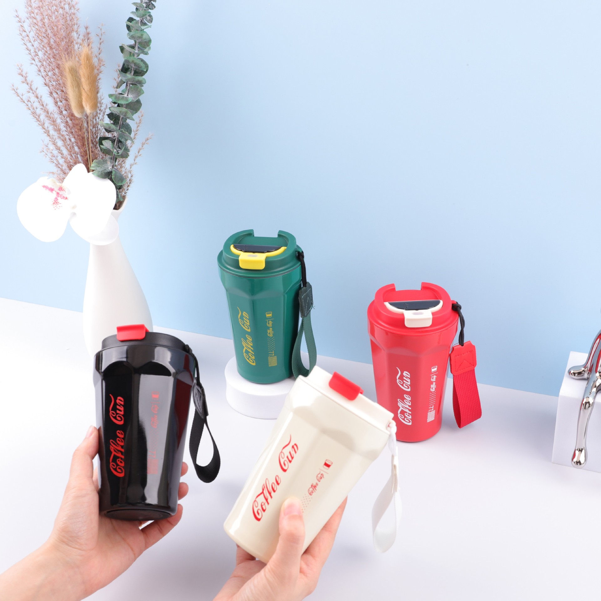 Hot sale nuevo 304 acero inoxidable octogonal diamante de cuerda taza de café taza de oficina caliente portátil doble taza de agua lotes