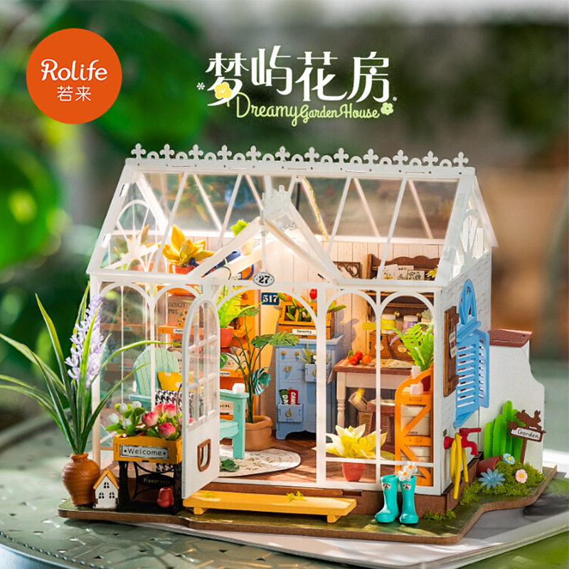 Ruozhilimengyu flor casa DIY hecho a mano casa modelo en miniatura casa mini 3d rompecabezas bloques de construcción regalo